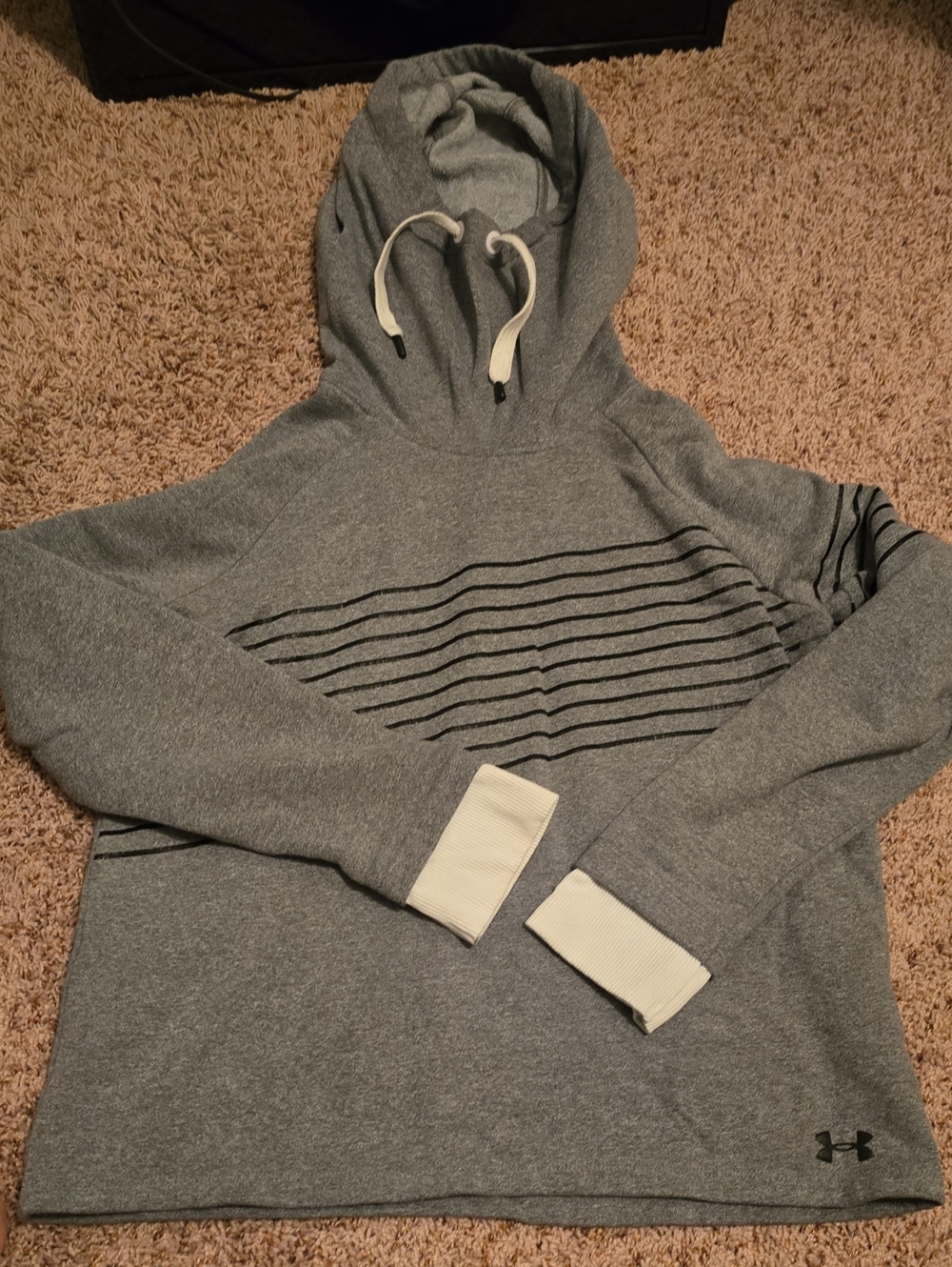 Under Armour Gray Hooded Sweater with Cream Cuffs and Black Stripe Detail